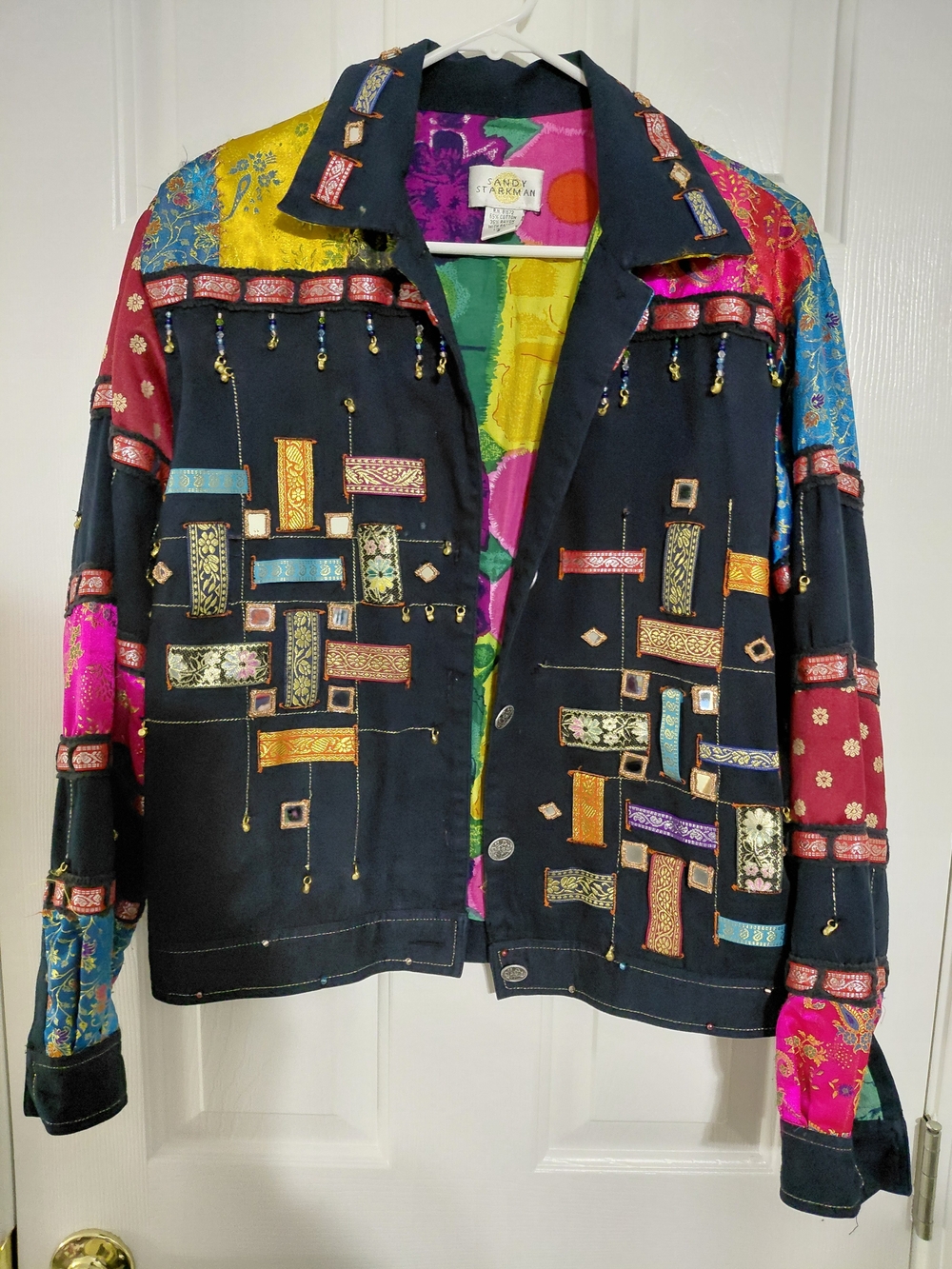 Sandy Starkman Multicolor Embellished Black Patchwork Blazer